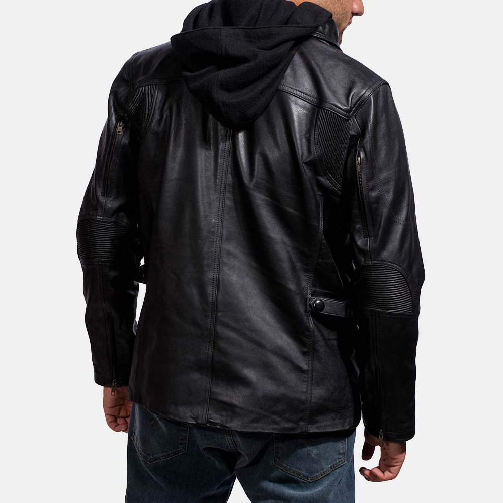 Mens Moulder Hooded Black Leather Jacket